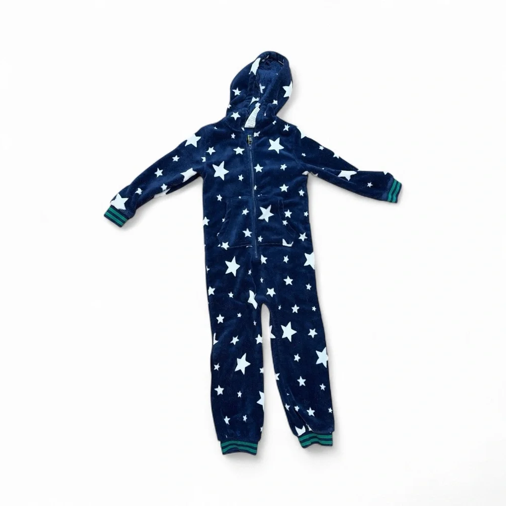 Mini Boden Navy Star Fleece onsie 6-7y